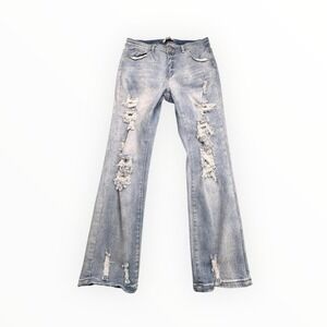 Blue Savvy Jeans Mens 16 Blue Light Wash Distressed Ripped Flare Denim Pants